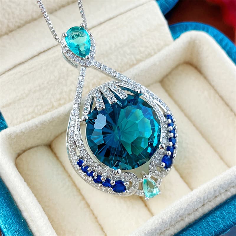 TEMU 1pc 925 Silver Plated Inlaid Synthetic Zirconia High-end Sensory Chain Easy And Fashionable Blue Pendant
