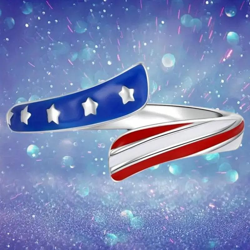 TEMU Fashion Enamel Flag Ring For Women Men Daily Party Holiday Ring Day Open Adjustable Ring Jewelry Gift
