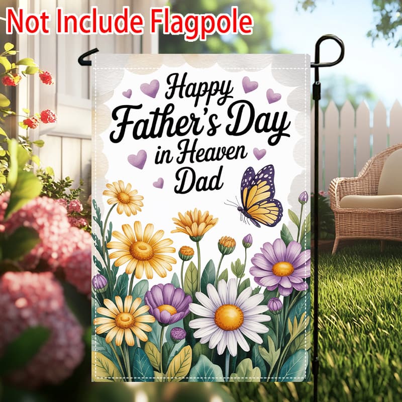 TEMU 2d Flat, 1pc 2d Flat Garden Flag Happy Father's Day In Heaven Dad With Flowers And Double Sided Outdoor Holidays Yard Flags, Christmas Flags, Outdoor Decorations For All , 2d Flat