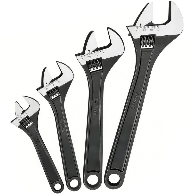 TEMU 4pcs Adjustable Wrench Set - Chrome Vanadium Steel, 6', 8', 10', 12' Sizes For Auto & Home Repairs, Resistant With Black Oxide Finish