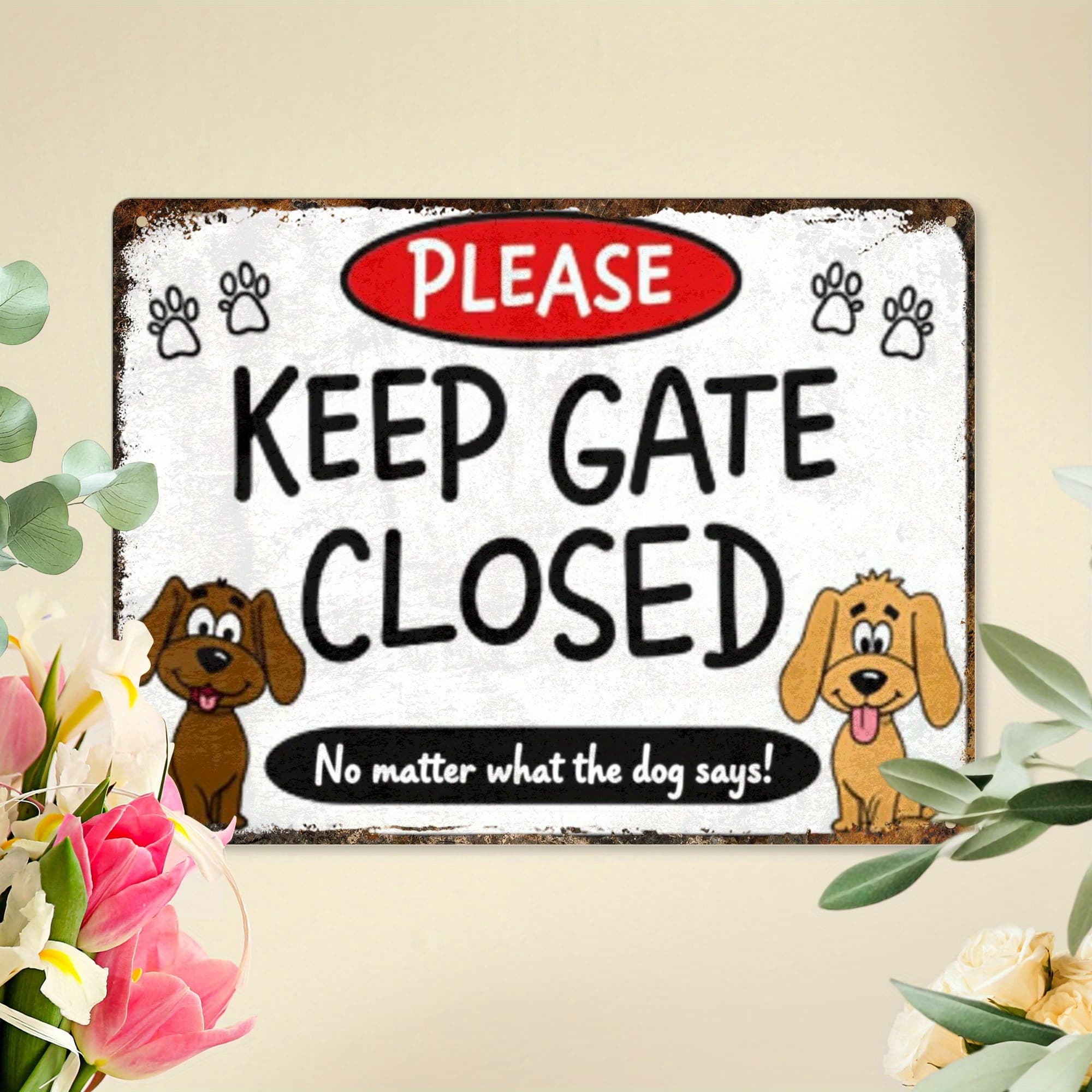 TEMU Funny Gift - "keep Gate Closed The Dog Says" Metal Sign - Rustic Decor With Beagle & - 8x12 Inch Durable Aluminum Plaque For Home, Garage, Cafe - Easy Hanging With Pre-drilled Holes - H