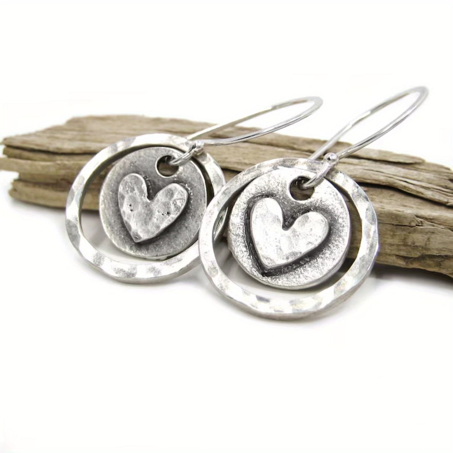 TEMU 1 Pair Of Silvery Bohemian Retro Earrings With Heart-shaped Pattern And , Suitable For Daily Wear, Parties, And Vacations