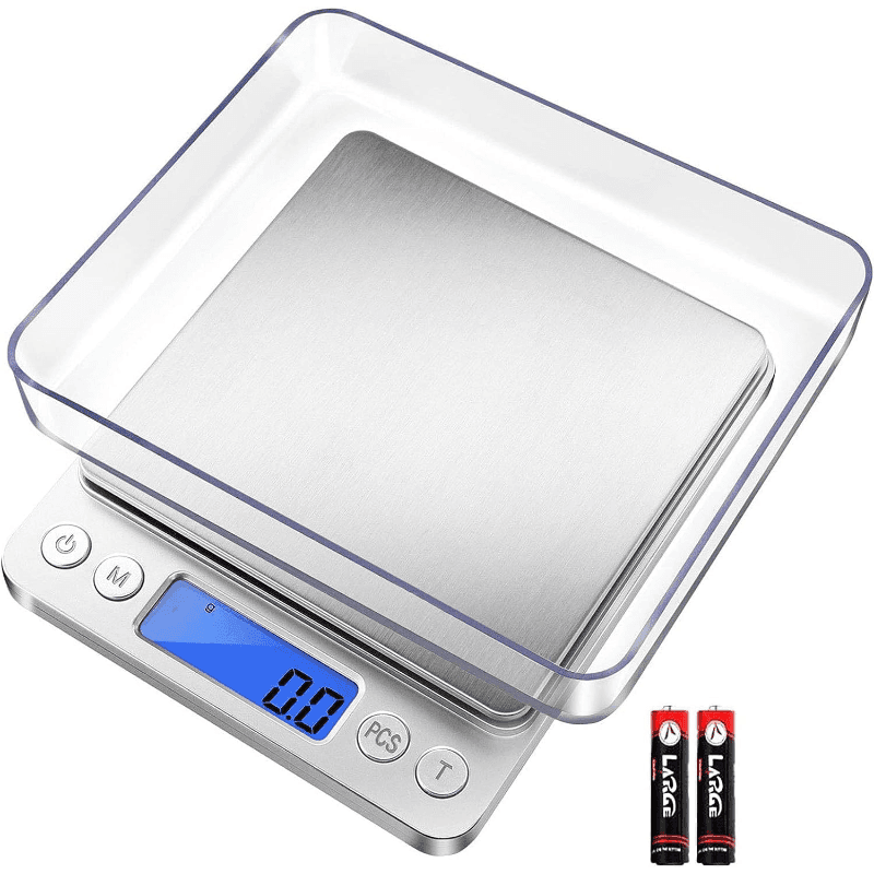 TEMU Digital Kitchen Scale 3000g/ 0.1g, Scale With 6 Measurement , Lcd, Weight, Digital Scale Grams And Ounces With 2 Trays Of Food, Cooking, Nutrition (including 2 Batteries, 2 Trays)
