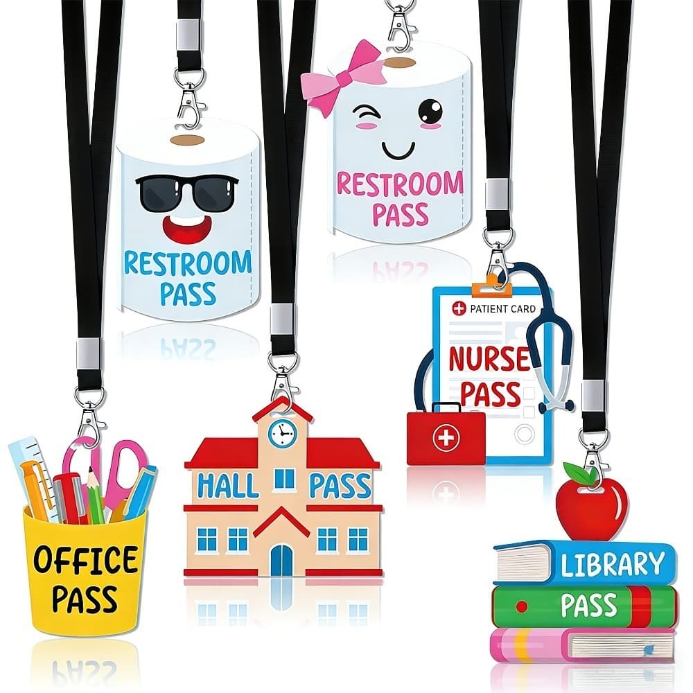 TEMU 6 Sets Of Hall Passes With Hanging Ropes, Acrylic School Passes, Colorful Cartoon Style For Classrooms, School Restrooms, Libraries, Offices And Nurse Stations