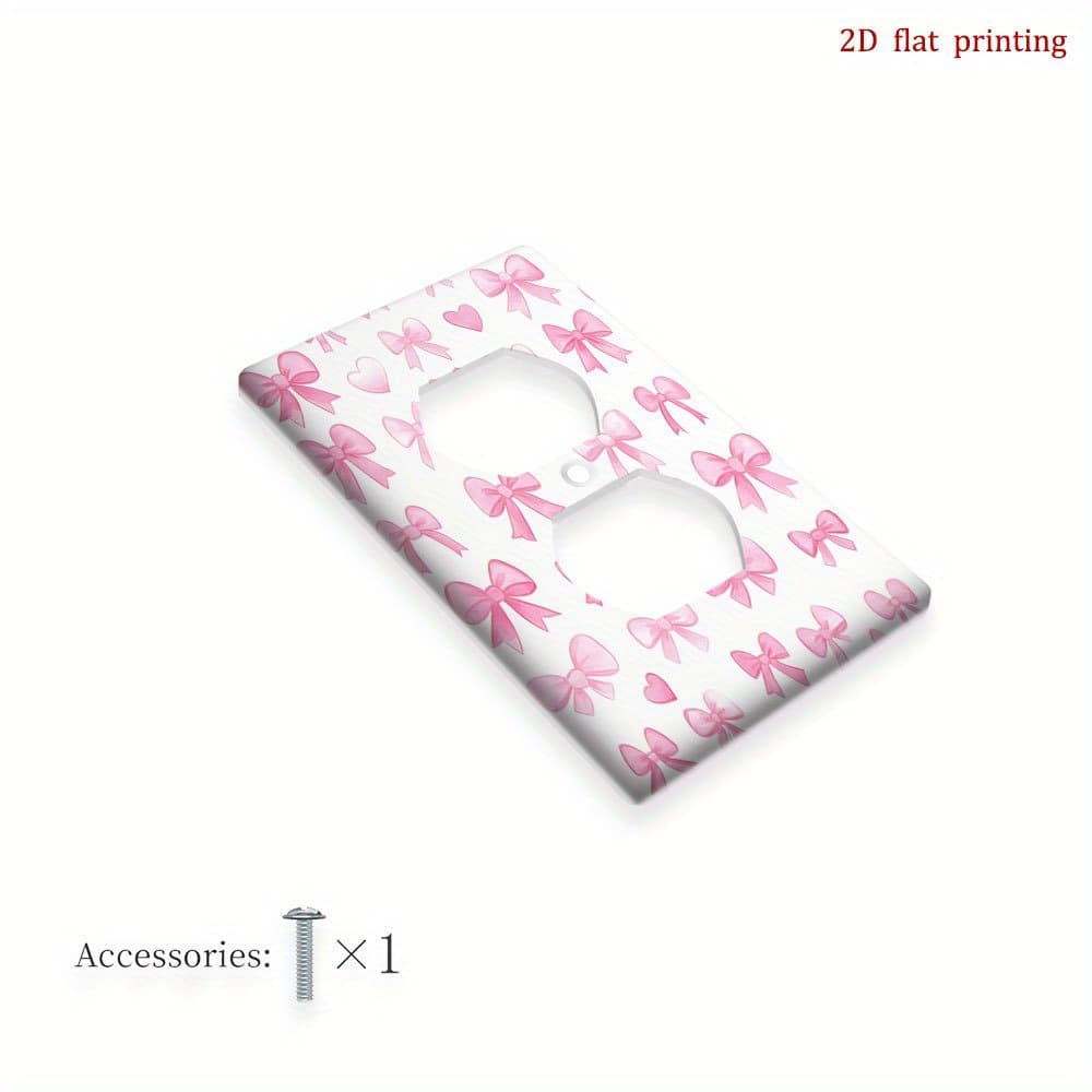 TEMU 1pc Pink Bow & Hearts Modern Decorative Switch Cover Wall Plate - 2d Flat Printing Outlet Cover, No Batteries Needed, For Bedroom Kitchen Home Decor, 2d Flat