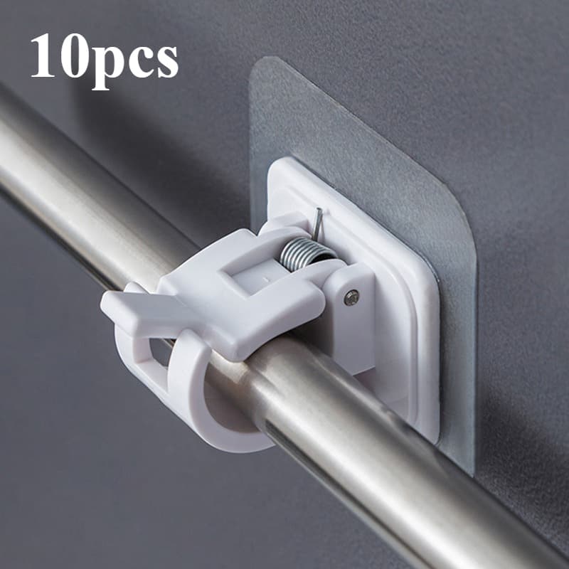 TEMU 10pcs No-drill Curtain Rod Bracket Set - Self-adhesive, Decor Hooks, Adjustable Wall Mounts For Bedroom & Living Room, Kitchen & Bathroom - White Plastic Brackets,