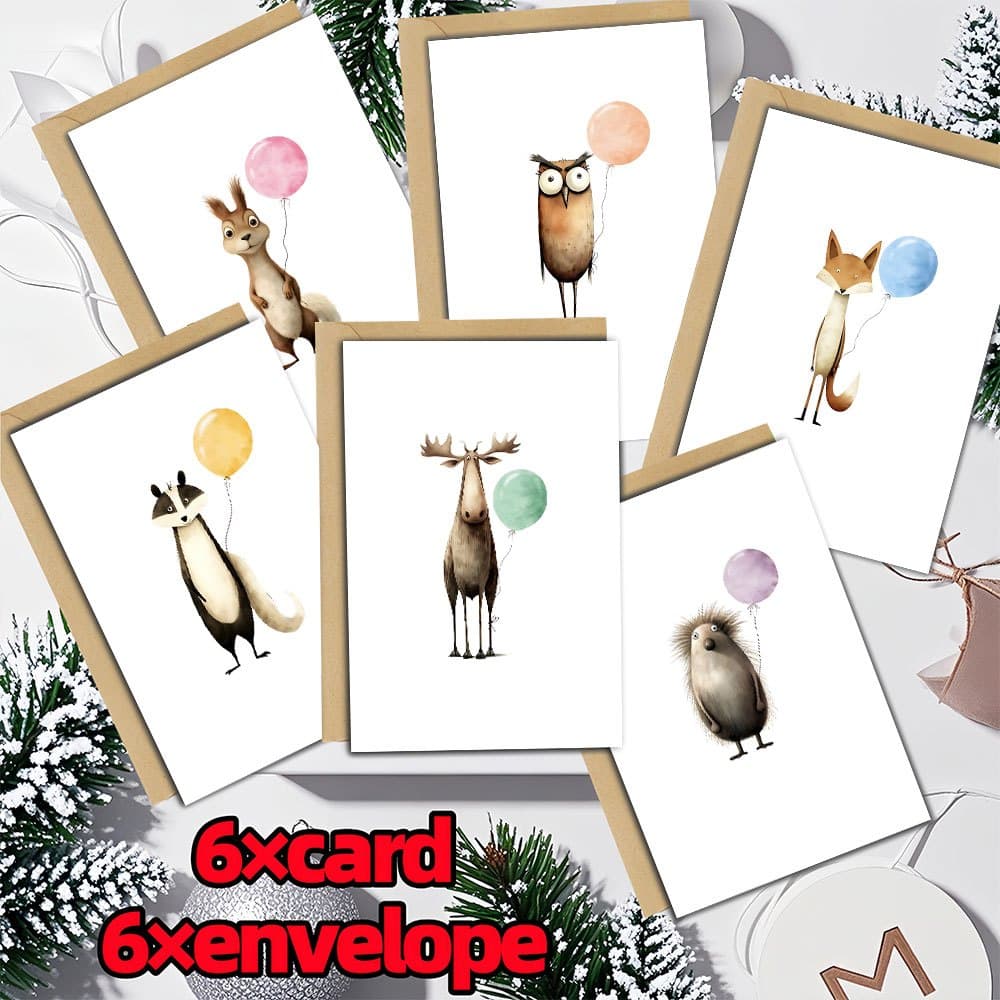 TEMU 12pcs Fun Birthday Card Set, Blank Watercolor Animal Pattern Cards With Envelopes, Suitable For Occasions Such As Note Cards And Cards