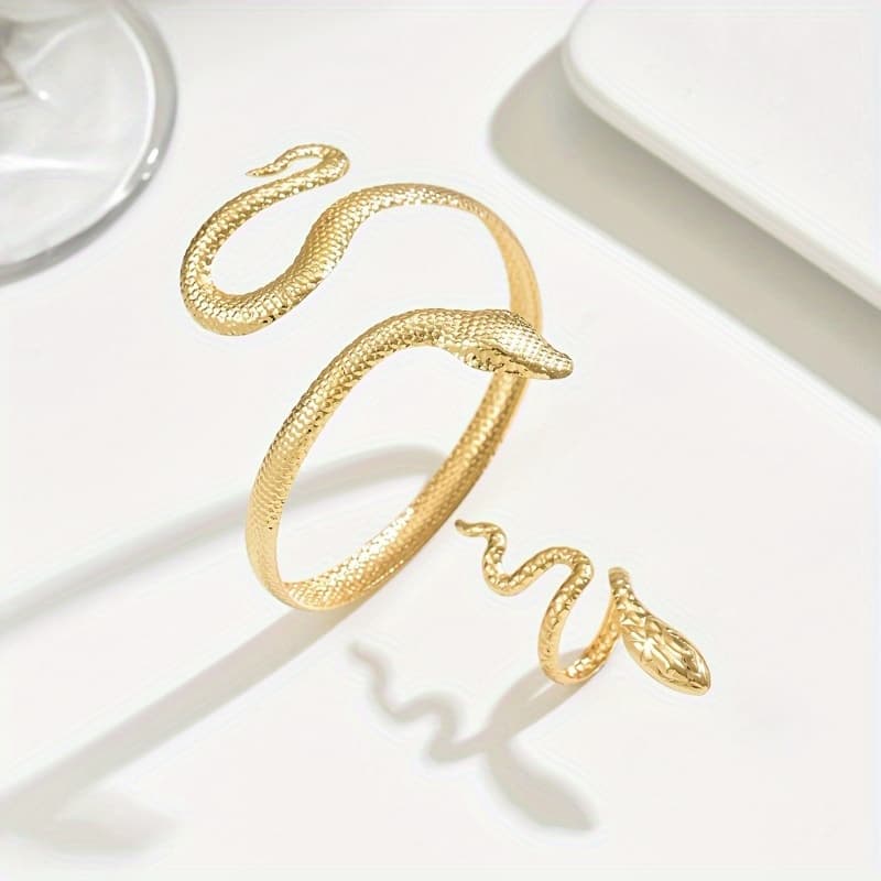TEMU Bohemian Snake-shaped Open Bangle Ring Set Of 2 Pieceshigh-quality Jewelry For Valentine's Day Gifts