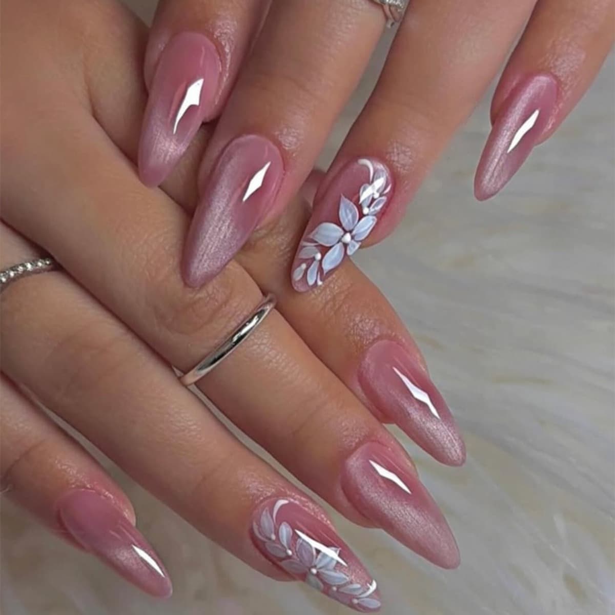 TEMU Set Of 48 Almond-shaped Nails Featuring A Five-petal , Perfect For A Touch Of . Unscented Fake Nails Are Ideal For Women And For Parties, Dates, Or Everyday Use
