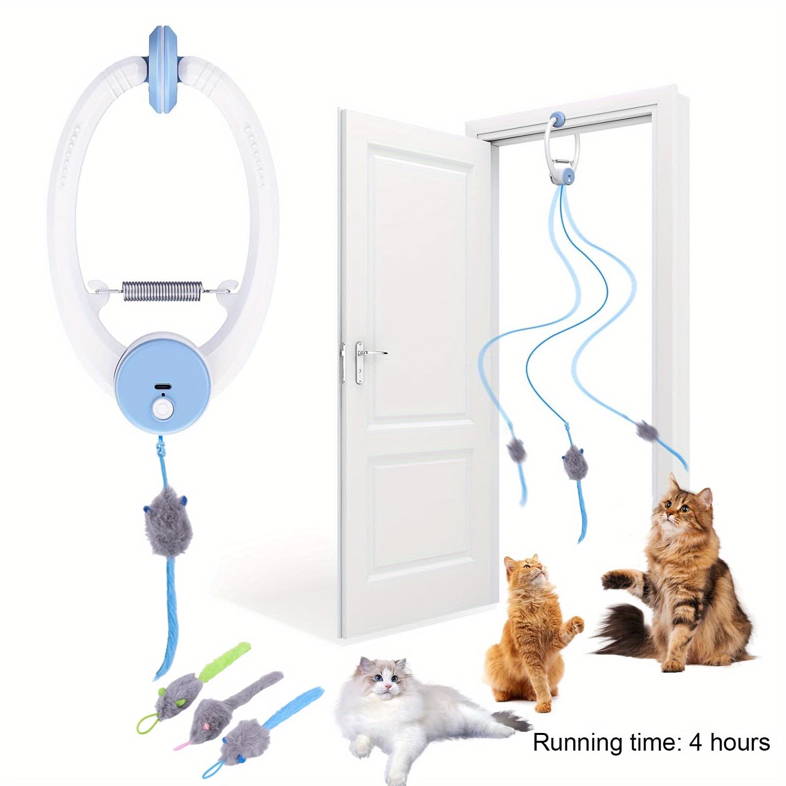 TEMU Cat Indoor Toys, Telescopic Door Clamp - Cat Toys Mouse Elastic Rope Hanging Door Pet Toy, Suitable As A Gift For , Light