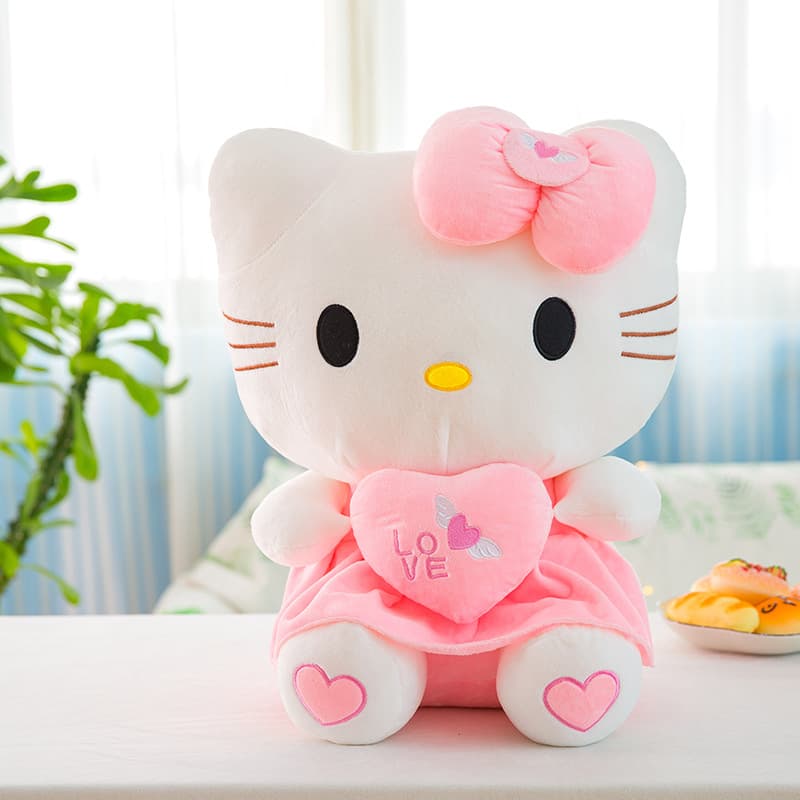TEMU Licensed Hello Kitty Plush Doll - Kitten With Hugging Heart, Soft Cuddly Kt Cat Toy, Officially Licensed Collectible Stuffed Animal, & S, Cute Gift (white Face & Pink Outfit)