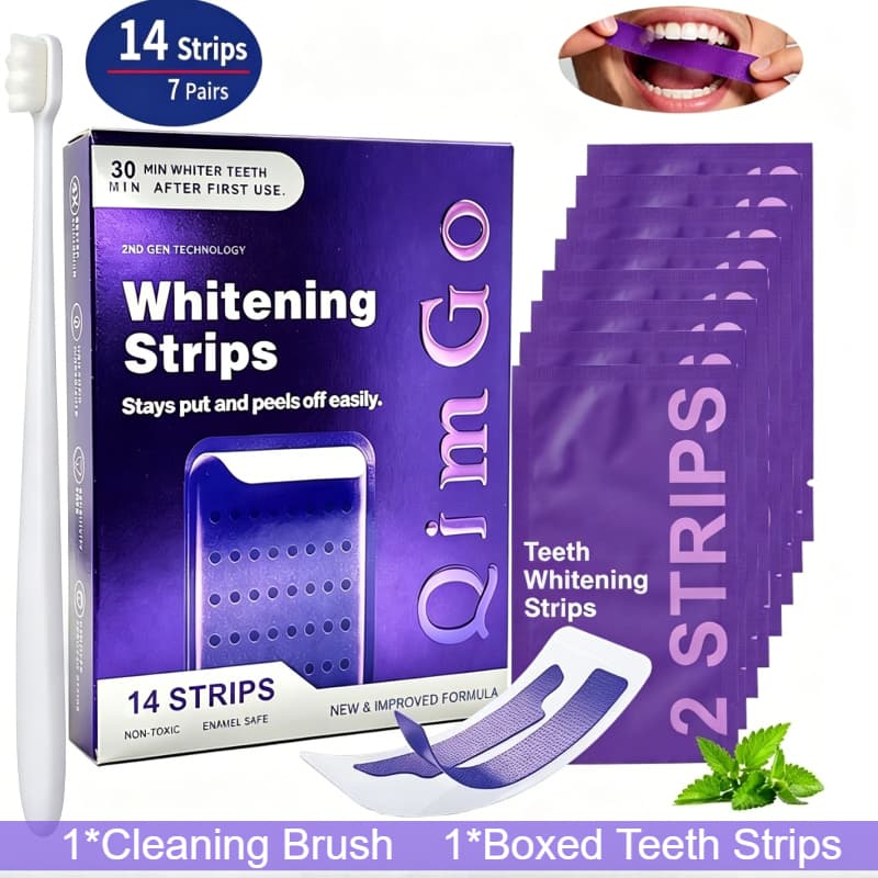 TEMU Purple Teeth Strips 14 Strips With Cleaning Brush, Formula, Non-toxic Ingredients, Safe Enamel Protection Design