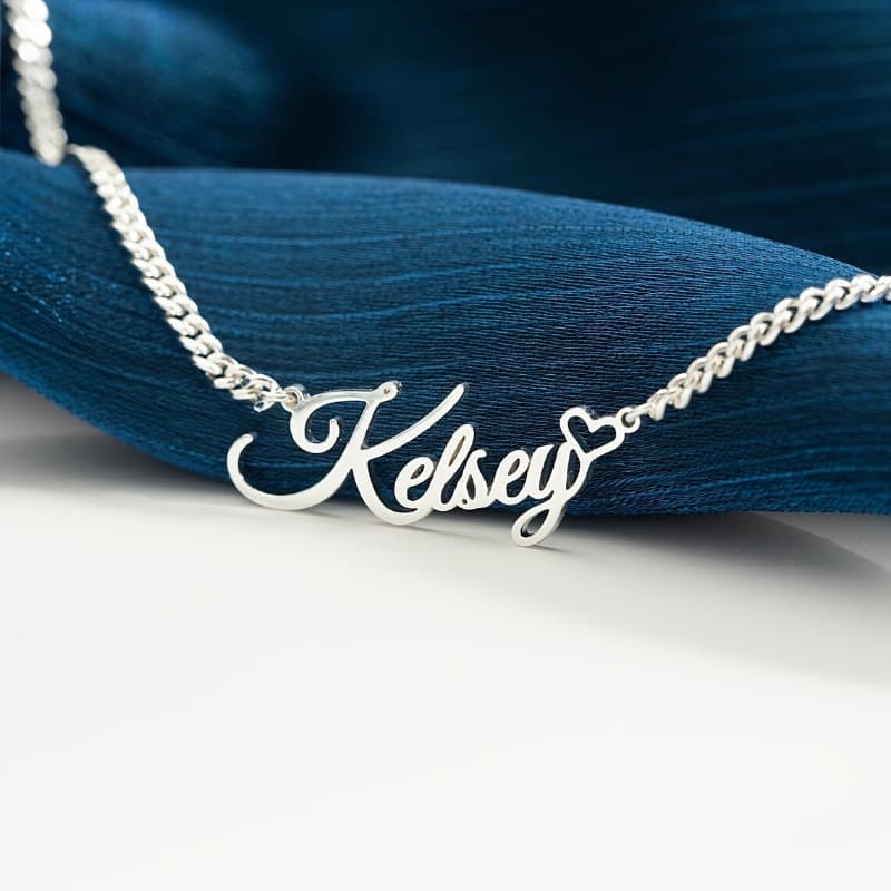 TEMU Personalized Cuban Chain Heart Pendant Necklace - Custom Charm, Easy And Elegant Design Suitable For Daily Or Special Occasions, Perfect Gift For Women, Custom Necklace (only Letter Capitalized