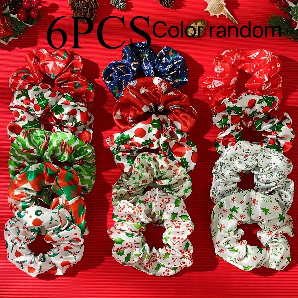 TEMU Christmas-themed Hair Scrunchies | Fabric Elastic Bands With Cartoon & Animal Prints | High-, Breathable & Soft | Festive Holiday Additions For Women And Teens, Christmas Hair Additions Random