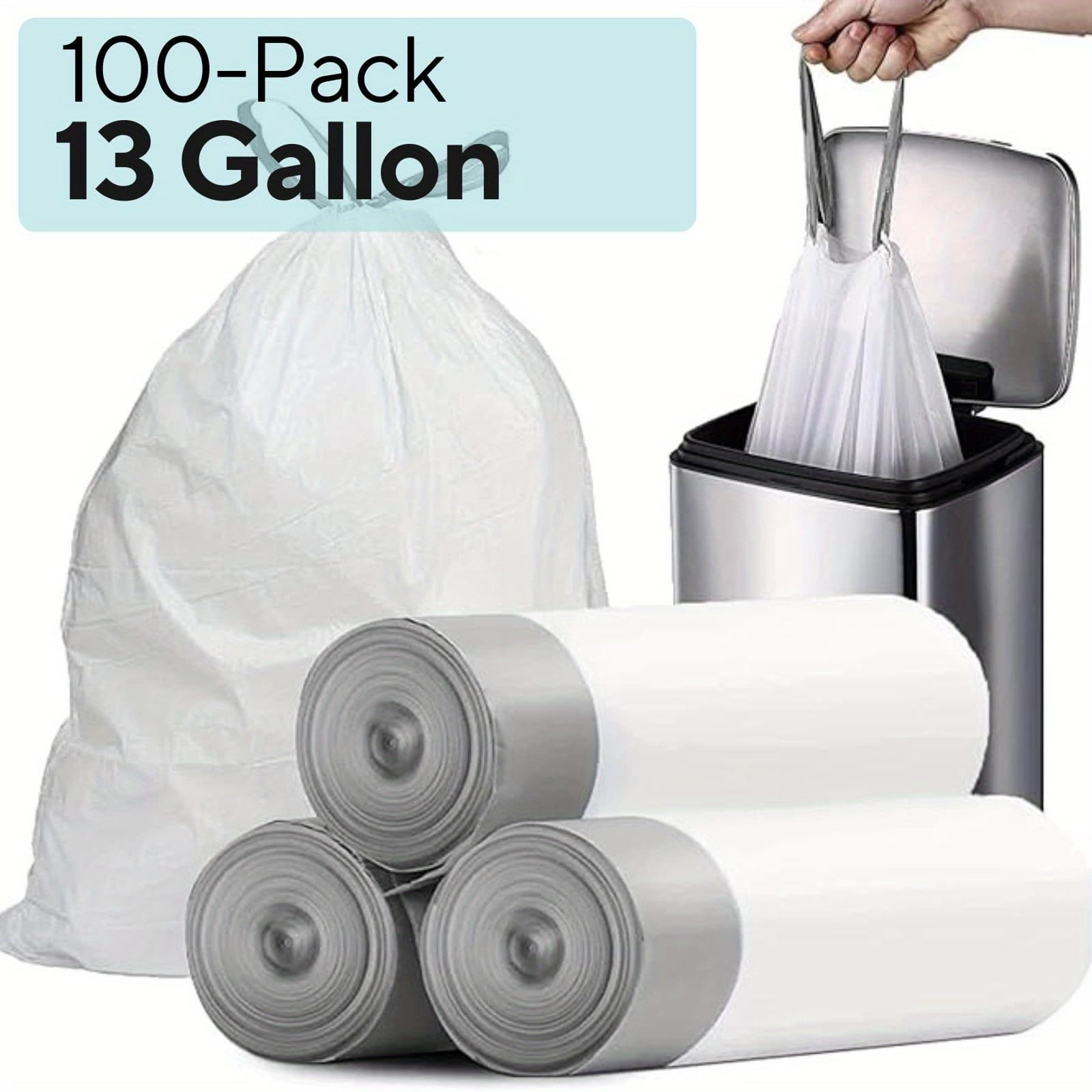 TEMU 100-pack Heavy Duty 8/ 13 Gal Drawstring Trash Bags - 1mil Leak-proof Commercial-grade Garbage Liners For Restaurants, Offices & High-traffic Areas - Extra Thick Tear-resistant Design