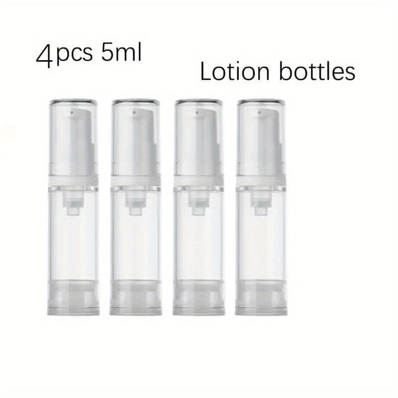 TEMU Set Of 4 Airless Pump Bottles, Ideal For Creams And Makeup - 0.17 Oz/0.34 Oz, Reusable, Spill-resistant Travel Jars, Free From Phthalates