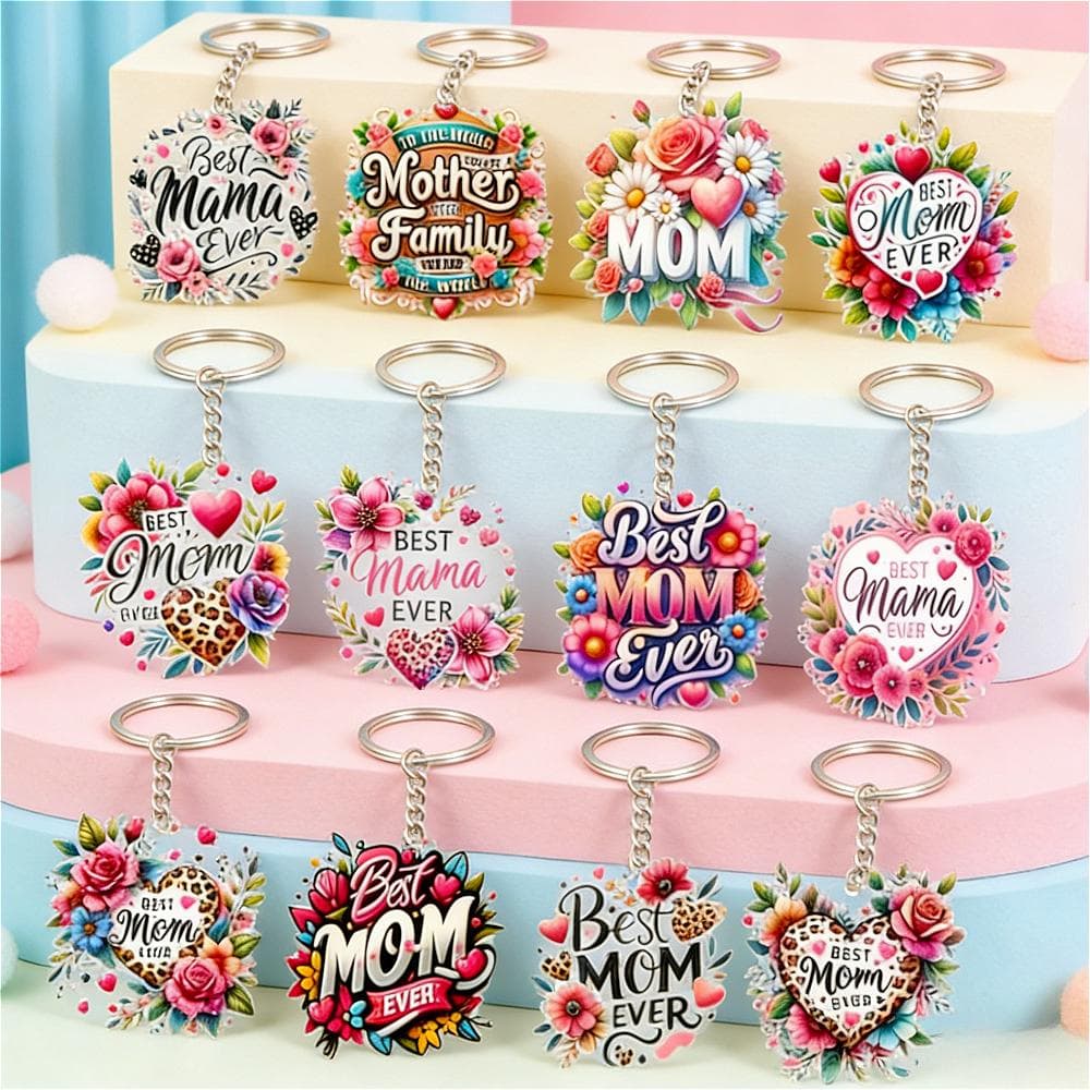 TEMU 2d Flat, 12pcs Happy Keychain Set, Commemorative Gift, Unisex, Perfect For , Parent-child Gift, Abackpack Charm, Lightweight And Durable Material, Suitable For Casual Attire, Vacations, Parties,
