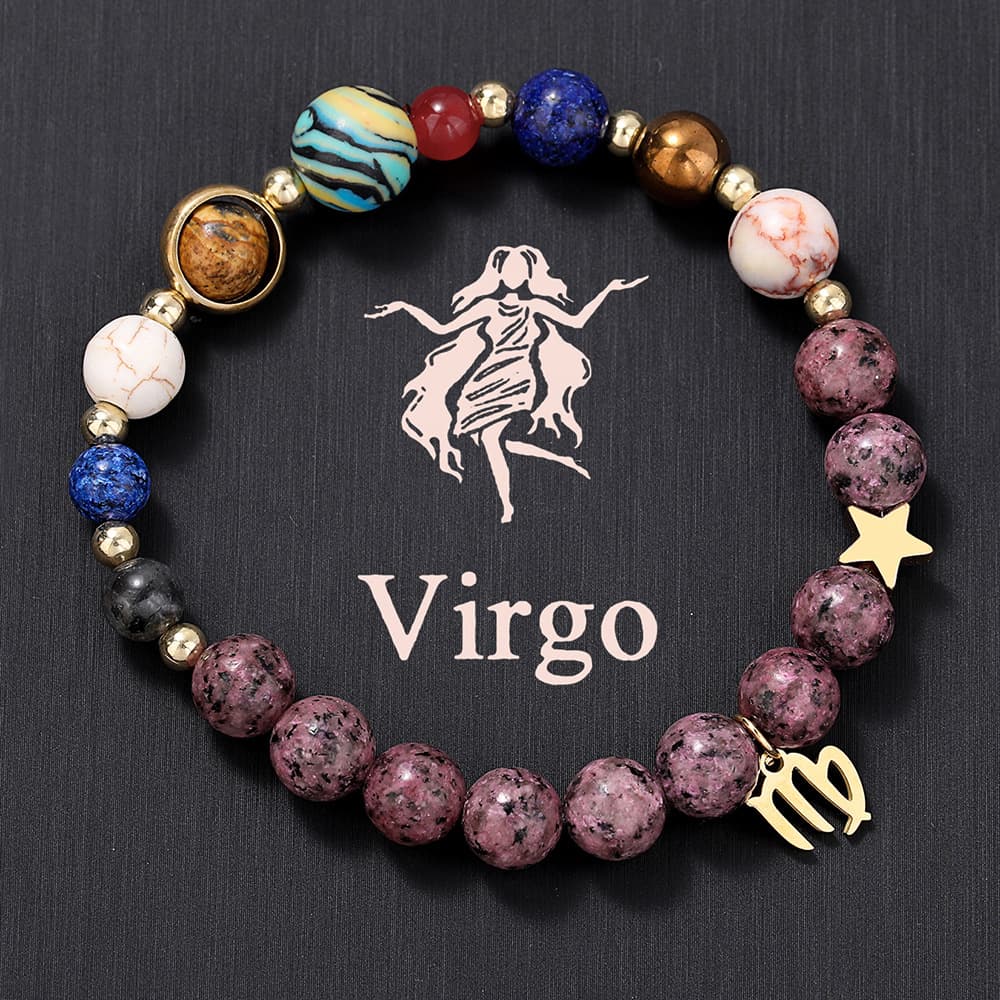 TEMU Women' Natural Stone Beaded Bracelet With 8 Planets & 12 Constellations - Stainless Steel Astrology Pendant, Beaded Couple Bracelet For Daily Wear Or Parties, Retro Sign Gift For & Women