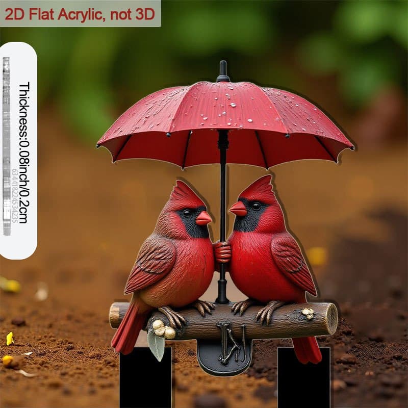 TEMU 2d Flat - 【2d Flat】 1pc 2d Flat Acrylic 9.06 In Garden Stake With For Decor 2 Red Birds Under Umbrella For Decorating Flower Beds With Garden Ornaments, Great For Outdoor Courtyard Accents