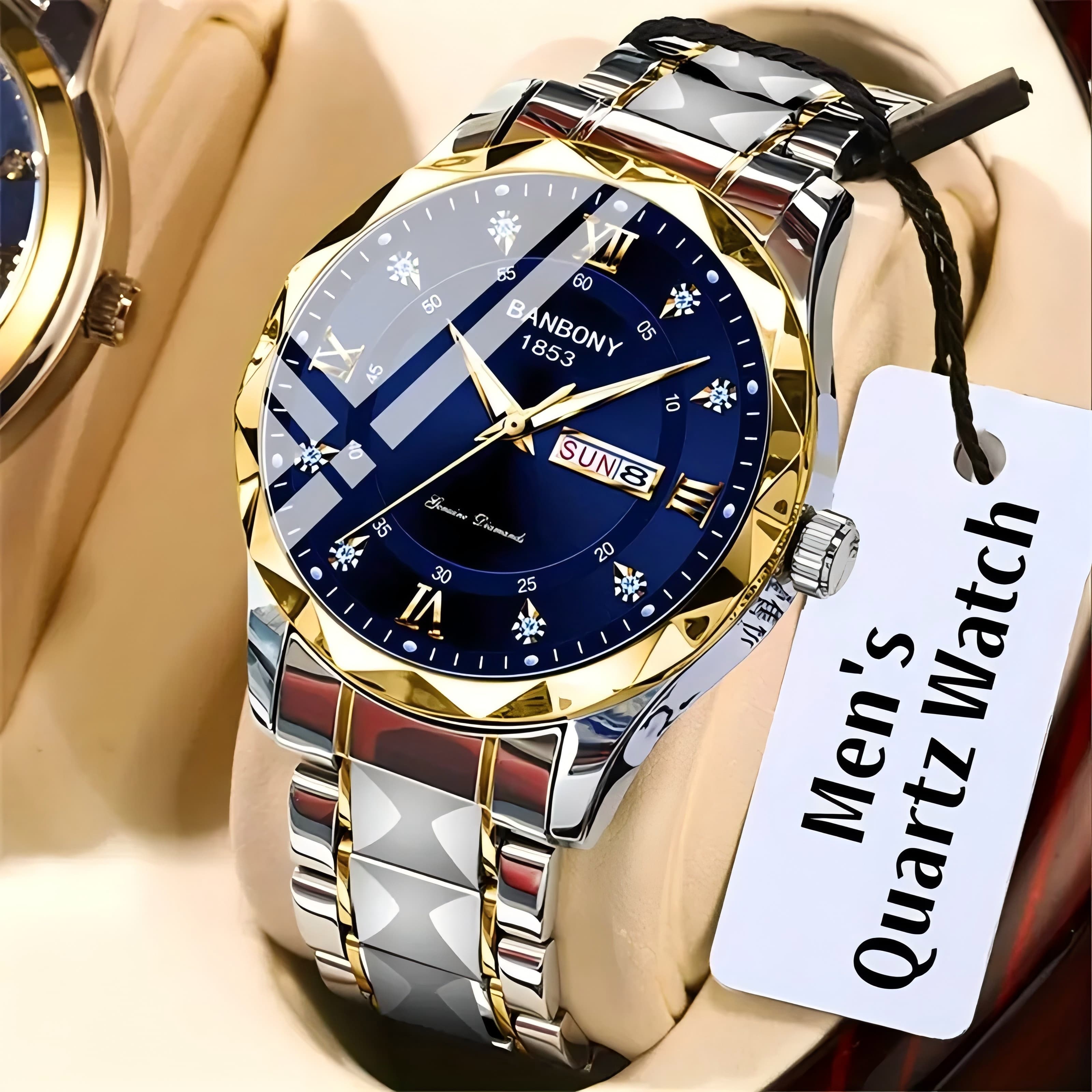 TEMU 1pc Luxury Stainless Steel Strap Multifunctional Watch- Roman Dial, Rhinestones Accents, Luminous Hands, Water-resistant, Ideal Birthday, Holiday, Anniversary Gift For Men