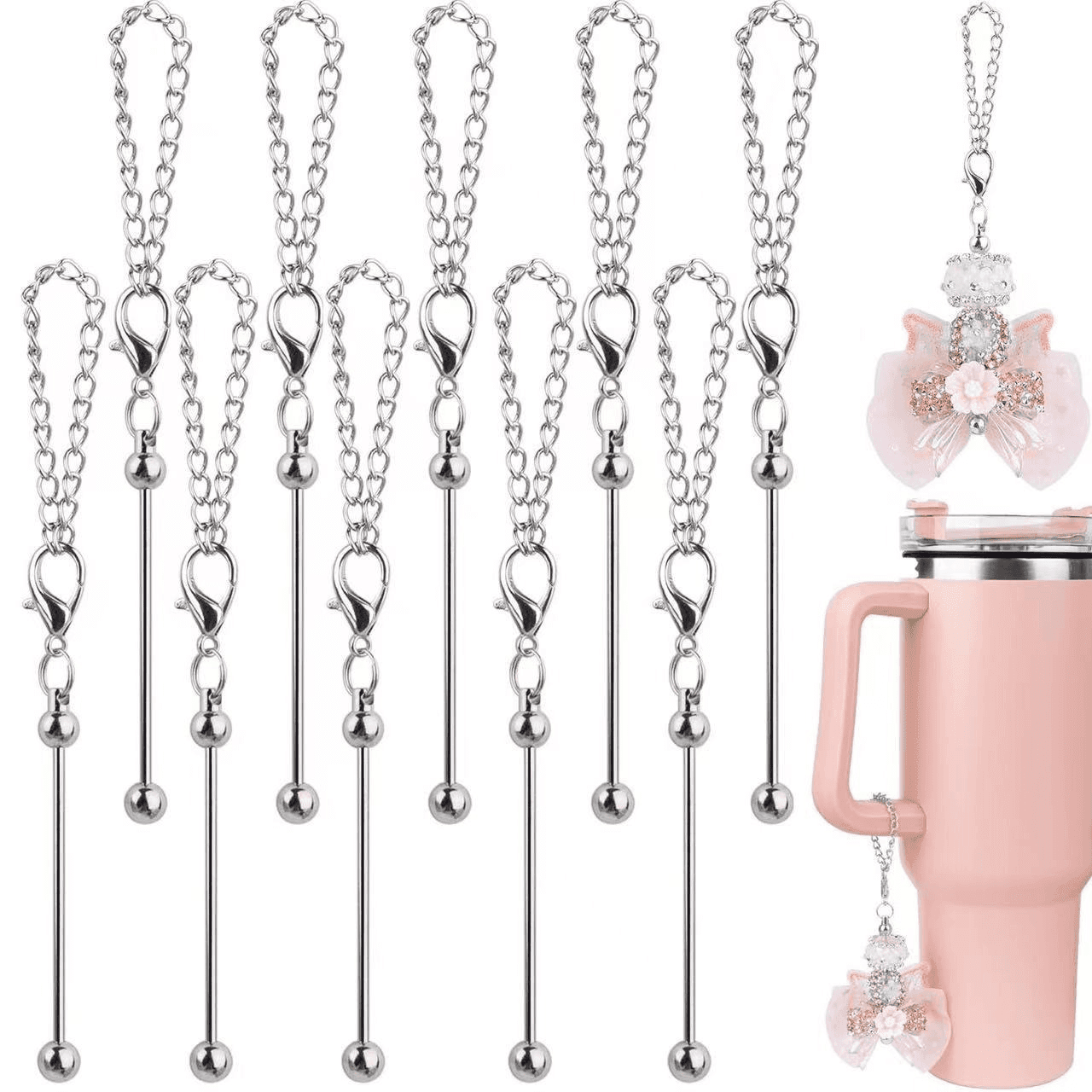 TEMU A Set Of 10 Creative Water Cup Pendant Chains, Featuring Mini Lobster Clasps And Blank Beaded Rods, Perfect For Hand-beading In Jewelry Projects, Ideal For Enthusiasts Looking To Create Pieces