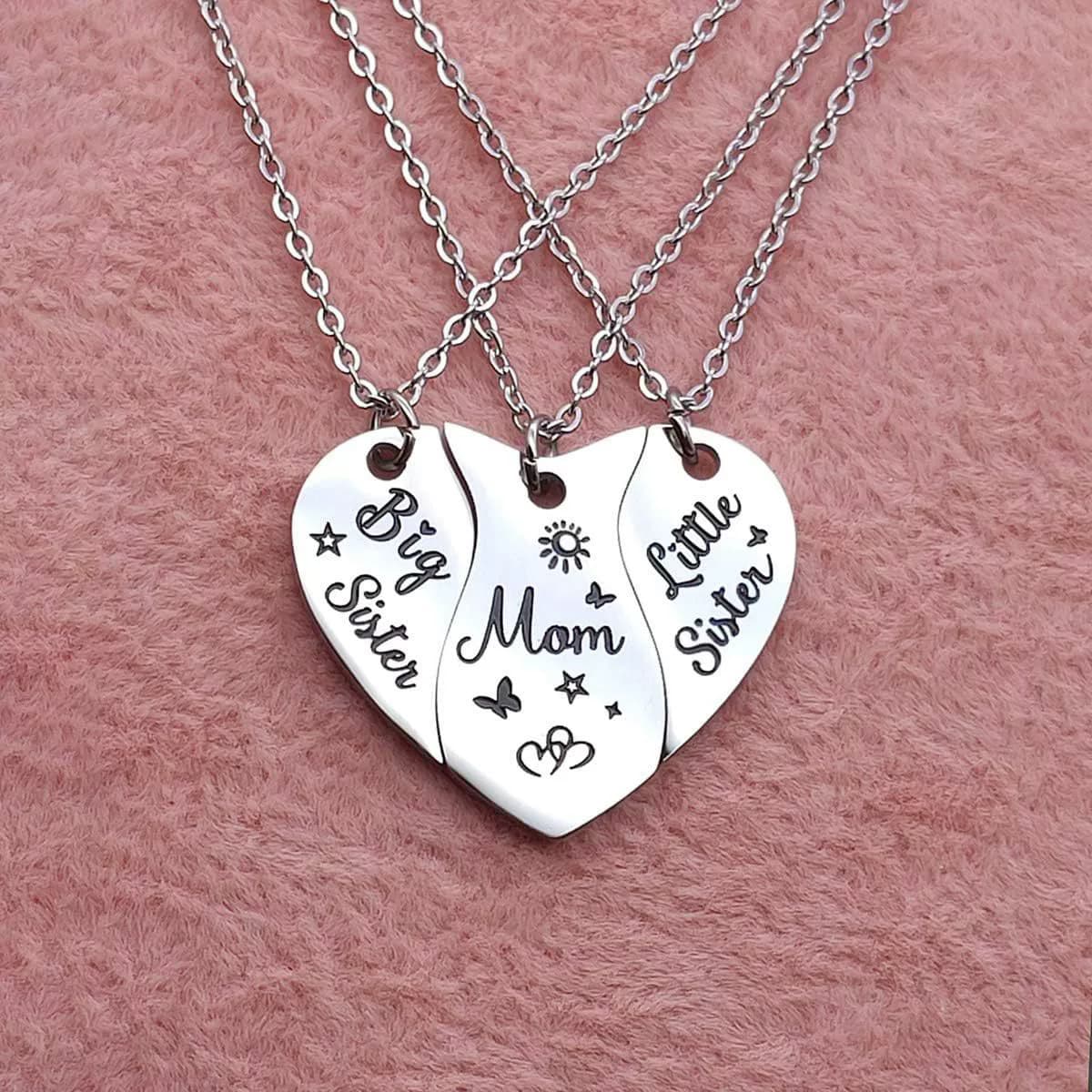 TEMU Stainless Puzzle Necklace Set Sister Fashion Letter Necklace Three-petal Heart, Gift