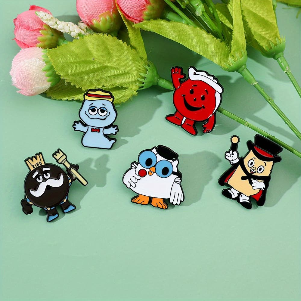 TEMU Set Of 5 Whimsical Cartoon Anime Brooches Featuring Like An Owl, , And Potato, Perfect For Accessorizing Bags And Clothing, Ideal For Gifts During The