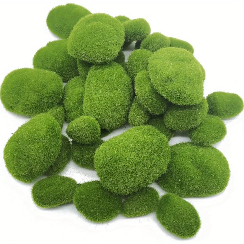 TEMU 5pcs Artificial Moss Stones In 1 Sizes - Pvc Moss Rocks For Bonsai, Fairy Gardens, Flower Arrangements, And Handmade Crafts, Moss For Crafts