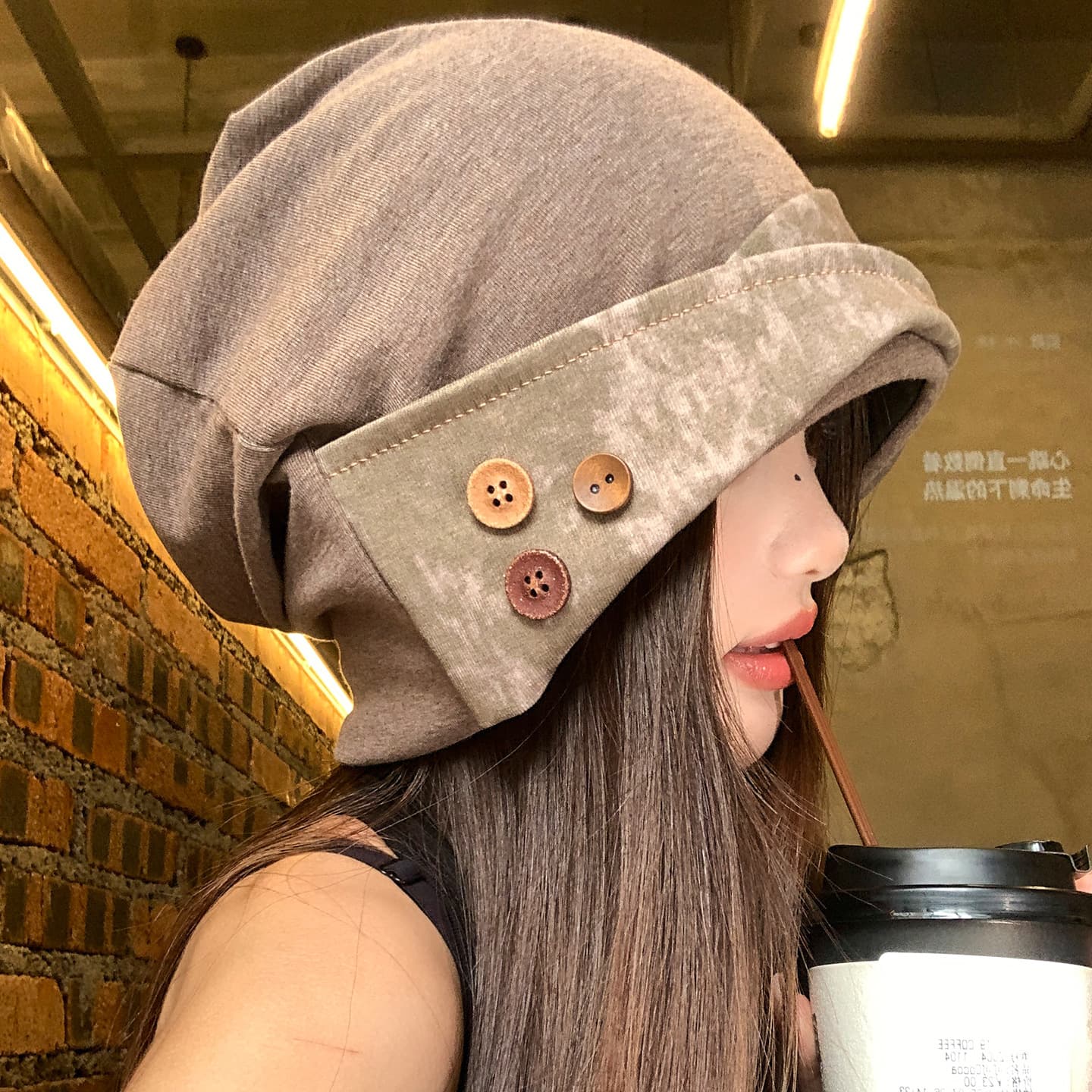 TEMU Style Japanese Button Pile Hat - Large Head , Lightweight Warm Winter With Button Closure, Machine Washable For , Casual & Sports Outdoor Activities (unique Design)