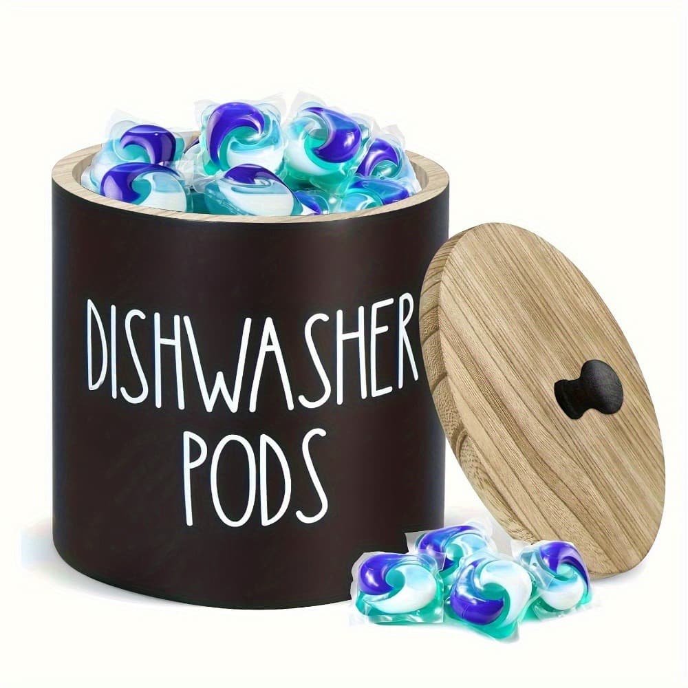 TEMU Dishwasher Detergent Storage Jar With Natural Wooden Lid - Large-capacity Detergent Organizer, Decoration, Ideal For Laundry Rooms, Perfect Gift For Father's Day