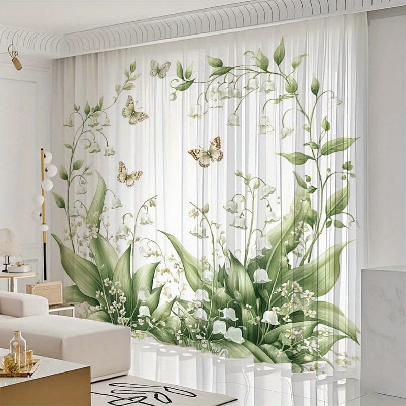 TEMU 2pcs Elegant Floral & Print Voile Curtains Cute Sheers Leaf Curtain Tulle Vine Window Curtains Sheersivy Pretty Curtain For Living Room Bedroomwindow Door Balcony