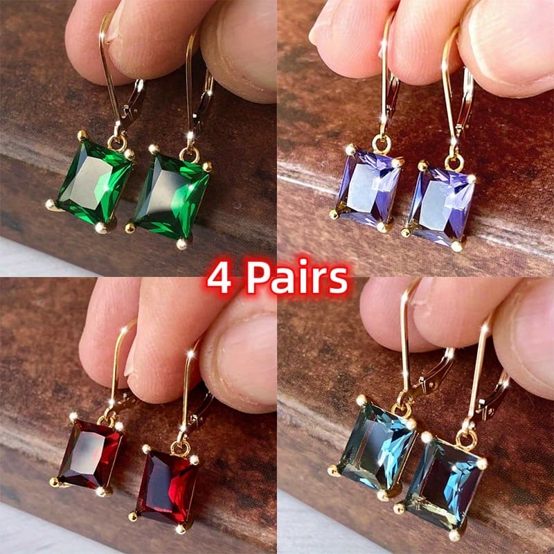 TEMU 4 Pairs Of Sets, Purple/ Green/ Red/ Blue, Women's Earrings, Earrings.