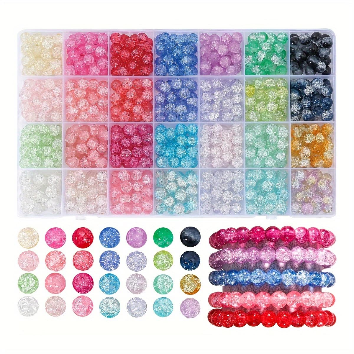TEMU 560pcs 8mm Snowflake Cracked Glass Beads Gradient Spacer Beads Colorful Bead Design, Smooth Bead Texture Perfect Spacer Beads For Creative Craft Projects