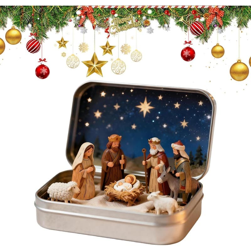 TEMU Mini Christmas Trough Statue - A Mini Christmas Resin/iron Collectible Christmas Statue For Home Display, Suitable For Holiday Decoration Gifts Such As Shelves, , Or Mantel Decorations