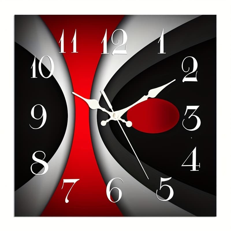 TEMU A Pack Of Black And Red Spliced Square Silent Clocks, Suitable For Gifting, Living Room, Bedroom, Decoration, Does Not Aa Batteries