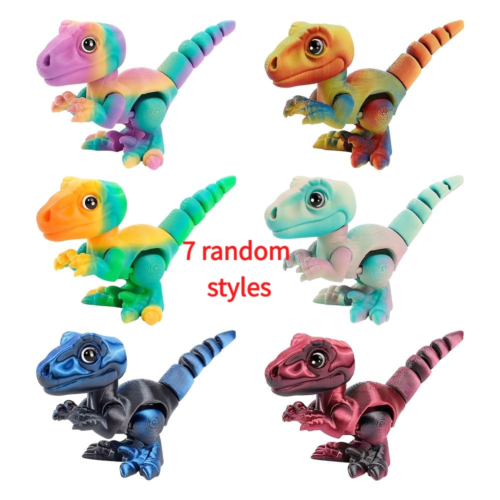 TEMU 7pcs Random Color 3d Printed Dinosaur Desktop Figurines - Poseable Velociraptor - Features Eyes, Sharp Teeth, And Movable Joints