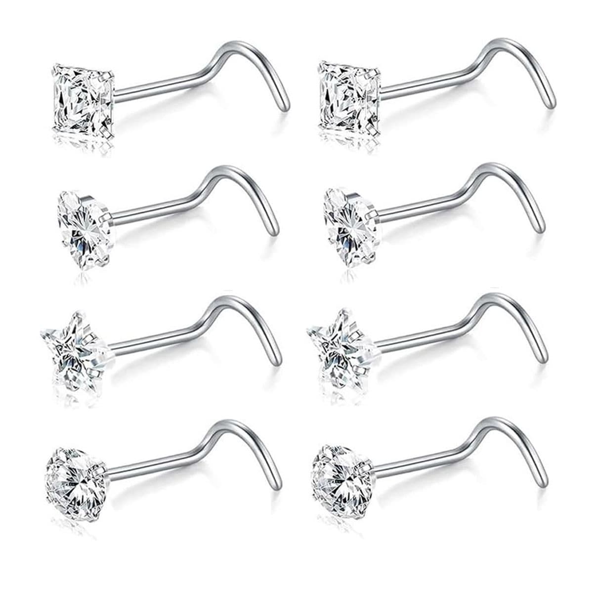 TEMU 8pcs Sets Nose Stud Nose Ring Synthetic Zirconia Nose Stud Body Piercing Jewellery, Best For Christmas, Thanksgiving