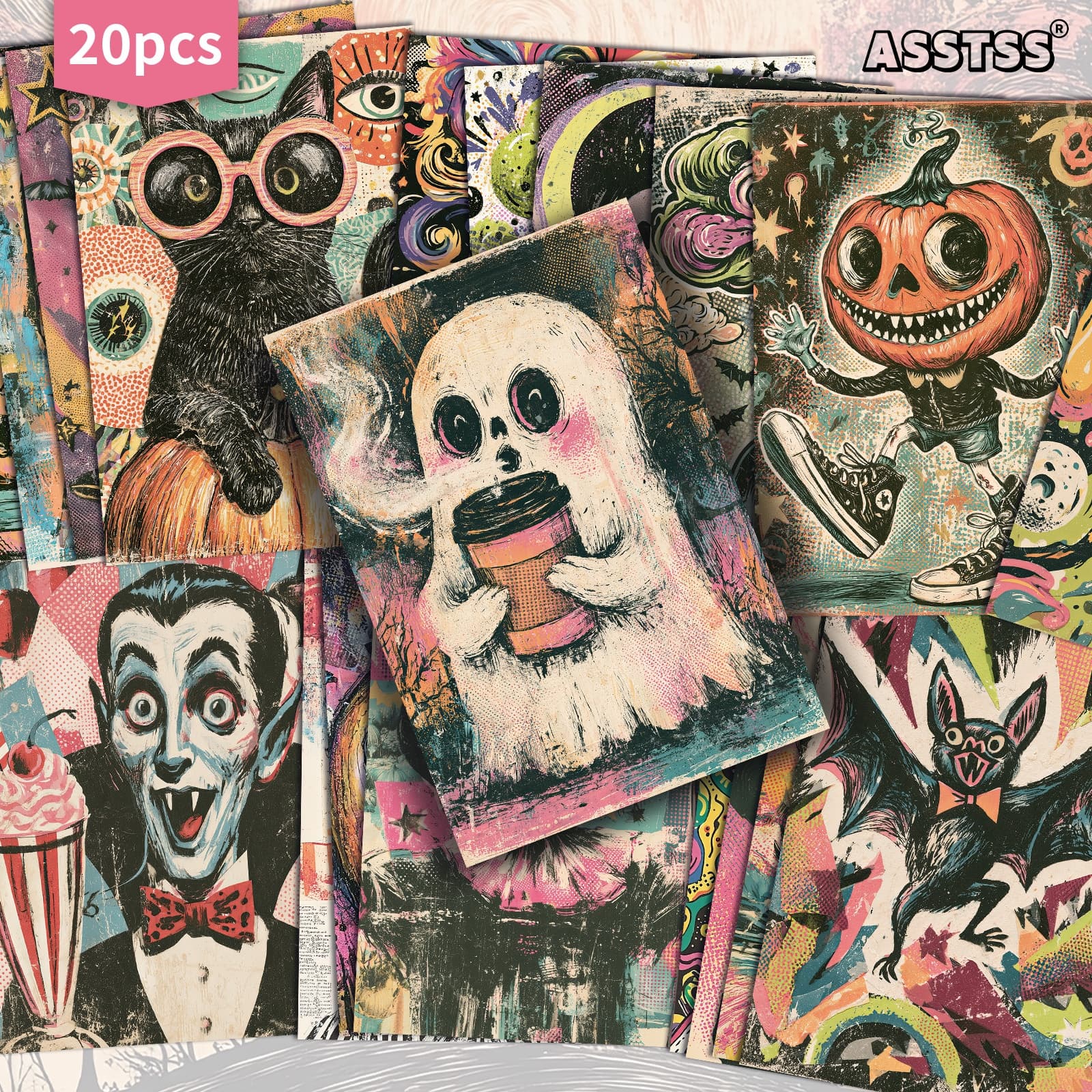 TEMU 20-pack Asstss Vintage Halloween Postcards - 4x6 Inches Retro Junk Journal Supplies, Classic Pinup Illustrations Collectible Decorative Painting Cards For Scrapbooking & Crafting