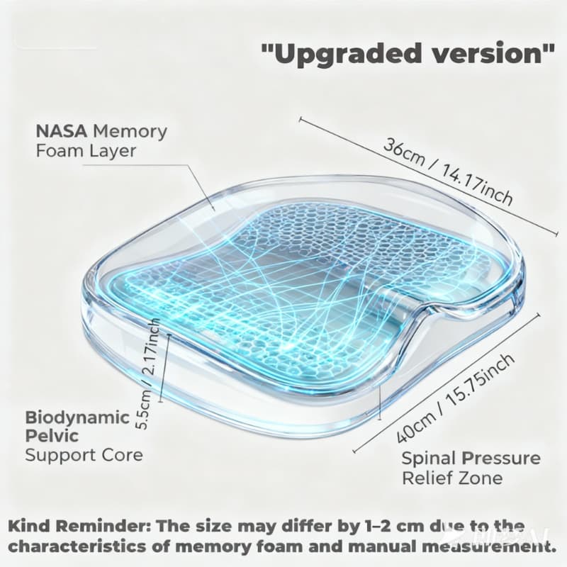 TEMU Comfortable Memory Foam Seat Cushion Designed For Extended Sitting, Featuring Adjustable Lumbar And Waist Support. This Portable Chair Mat Is Ideal For Home And Office Use