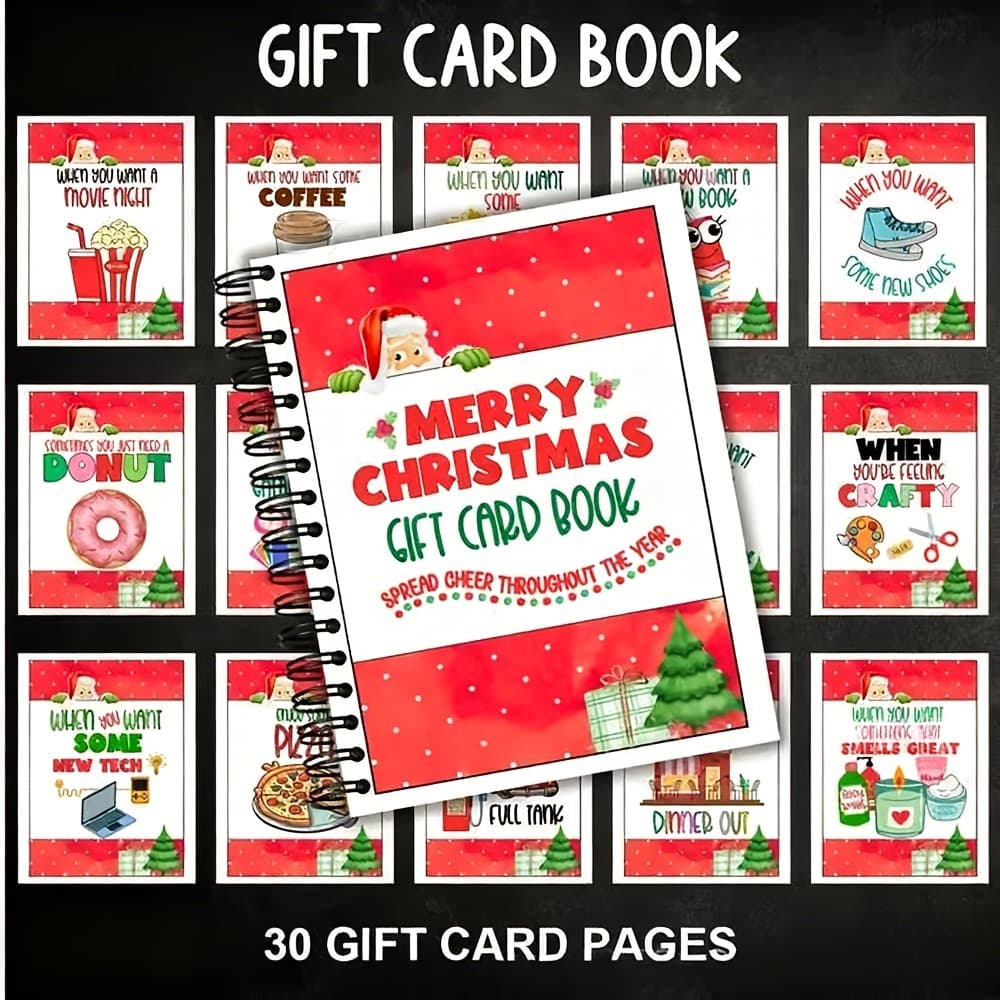 TEMU Creative Christmas Gift Card Book Notebook, Containing 30 Different Theme Pages (coffee, Food, Handicrafts, Etc.) And 4 Holiday Pages And Signature Pages, Creative Gift Card Book