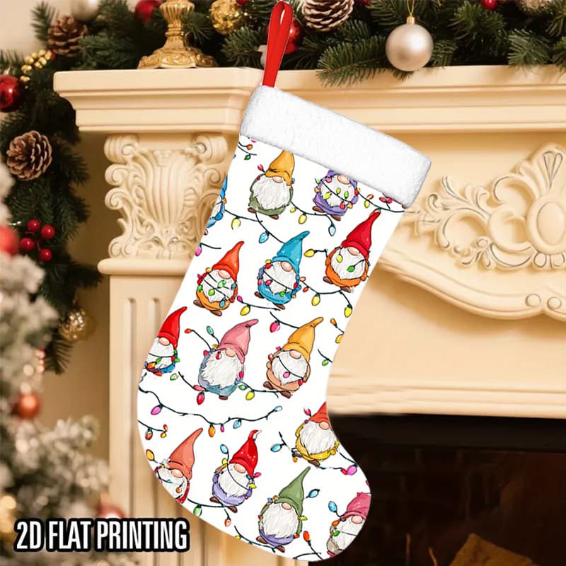 TEMU A Single Christmas Stocking Designed With Gnomes Wrapped In , Perfect For Enhancing Your Holiday Decor Around The Fireplace, Christmas Tree, And As Gift Embellishments