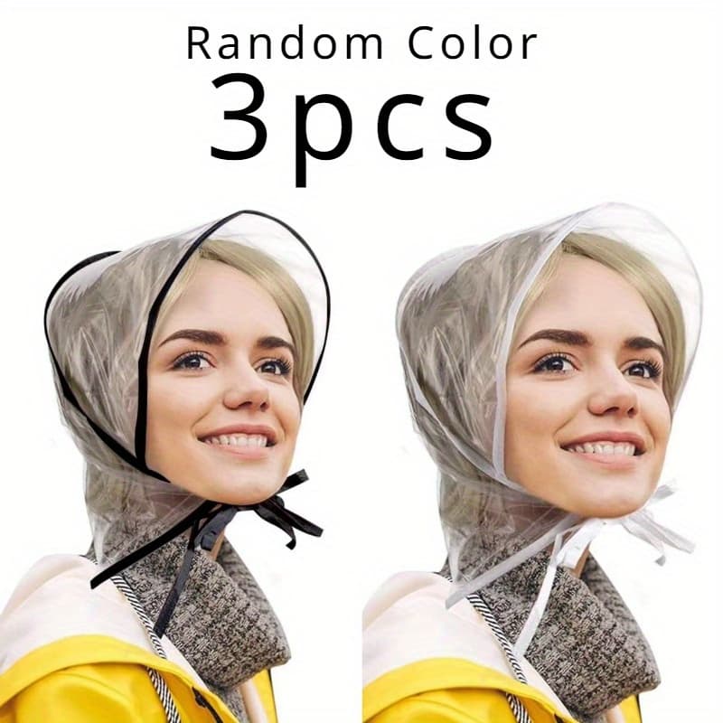 TEMU 3pcs Random Color Rain Hat With Sun Visor, Transparent Rain Towel