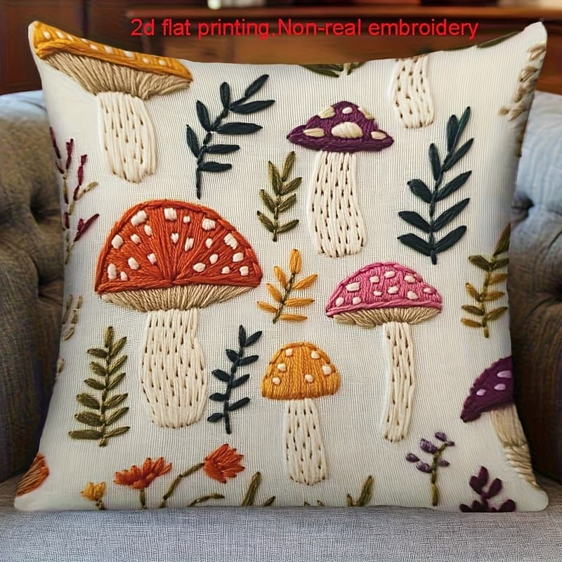 TEMU 2d Flat - Pillowcase Featuring A 2d For , Printed On , , Measuring 18x18 Inches, Made Of Short Plush Material, Ideal For A Country-themed Decor, A Great Birthday Present For Mushroom Enthusiasts