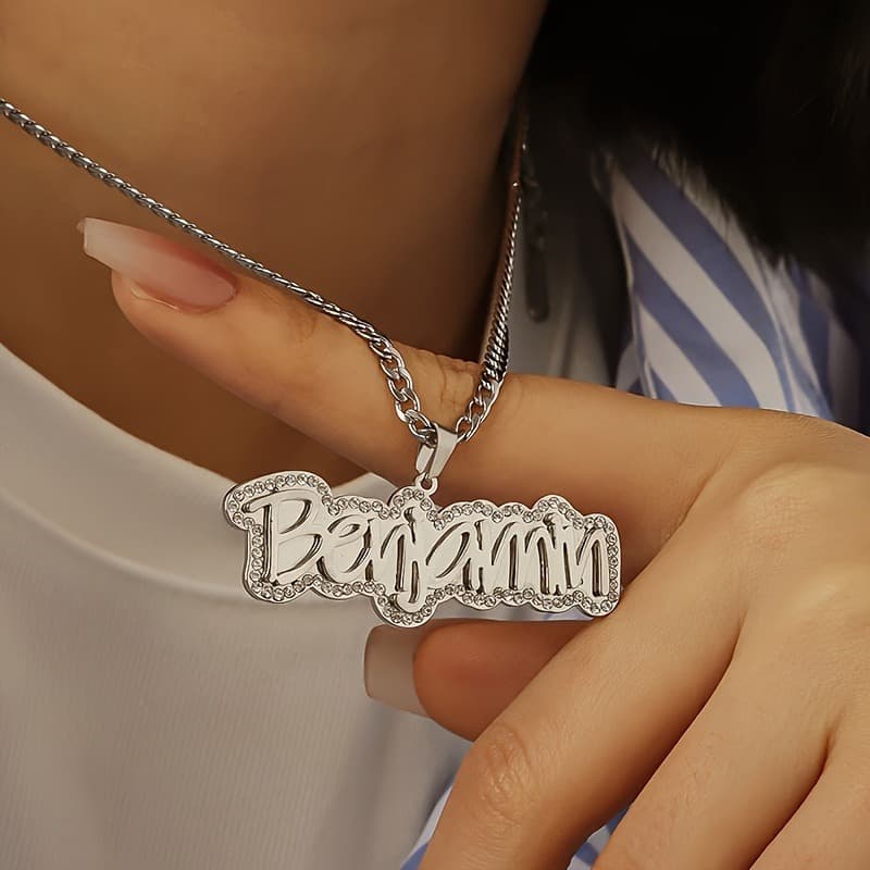 TEMU Customized Name Necklace Customized Shiny Ice Name Necklace Double Layer Personalized Women's Pendant Chain Letter Necklace Cool Hip Hop Valentine's Day Gift For Boyfriend Graduation Party