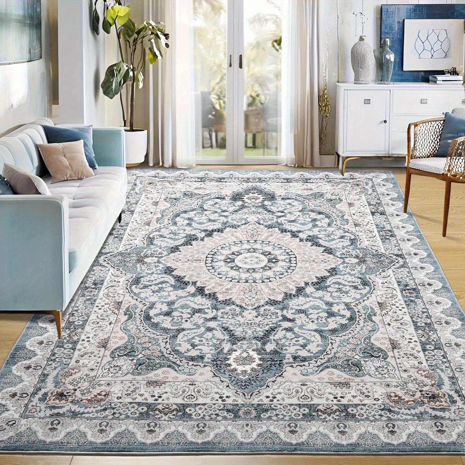 TEMU Vintage Area Rug, Low Pile Soft Carpet, Machine Washable Rug, Non-slip Bedroom, Living Room, Dining Room Rug, Holiday Decorative Rug, Office And Home Floor Mat, Home Decor