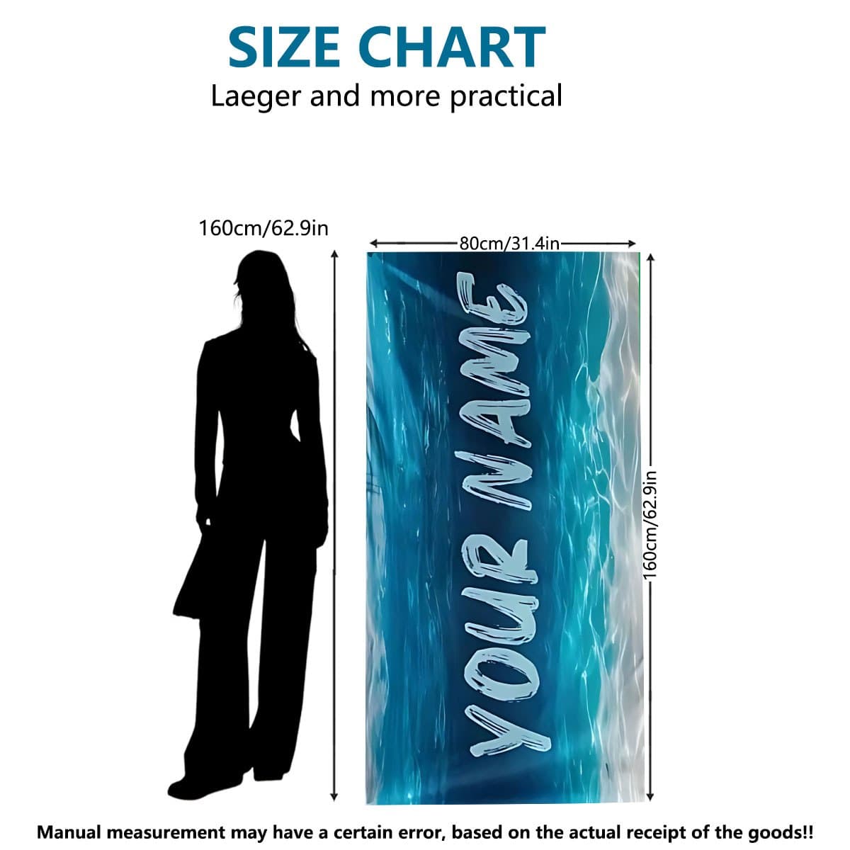 TEMU 1pc Ocean Wave Pattern Custom Name Beach Towel, Quick-drying, Suitable For Beach, Swimming, Surfing, Camping—personalized Gift, Beach Accessory, Travel Essential