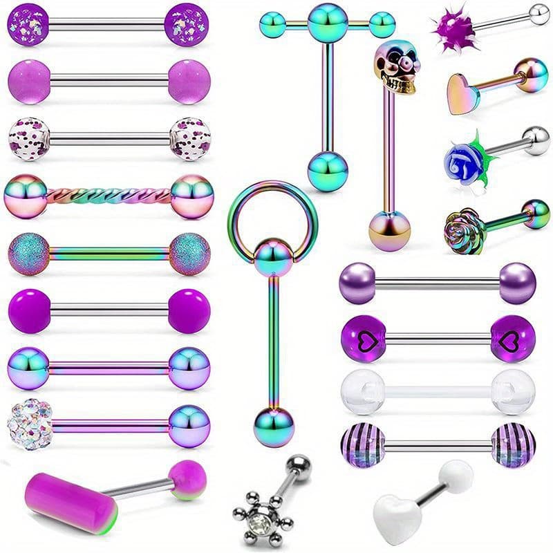 TEMU 22/ Pc Stainless Steel Tongue Stud Straight Rod Mixed Optional Tongue Piercing Accessories Accessories