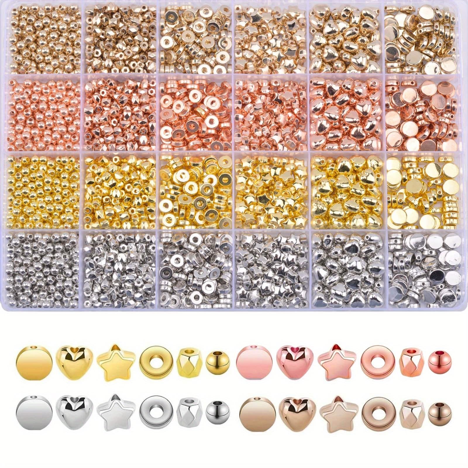 TEMU 1800pcs Beads Set With Multiple Circular And Star Shaped Suitable For Necklaces, Bracelets, Keychains, Jewelry Accessories