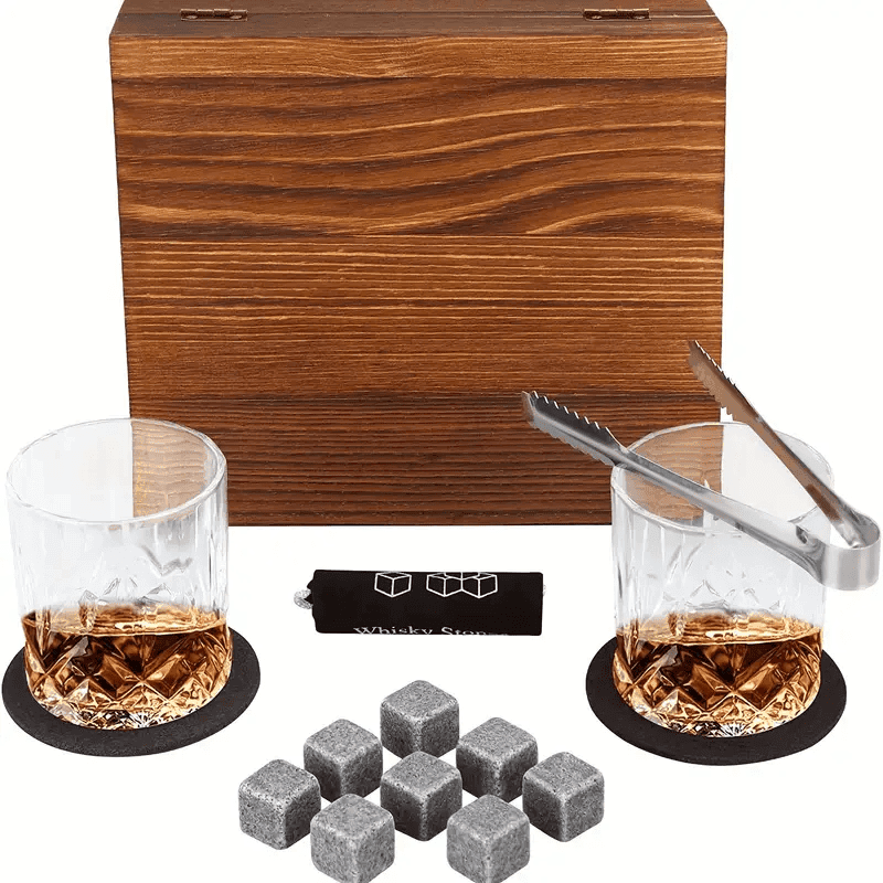 TEMU 1 Set - Premium Whisky & Wine Glass Set - Smooth Cooling Stones, Stylish Glasses, Durable Ice Tong - Portable Bar Accessories For A Luxurious Drinking Experience - Complete Bartenders Dream Kit