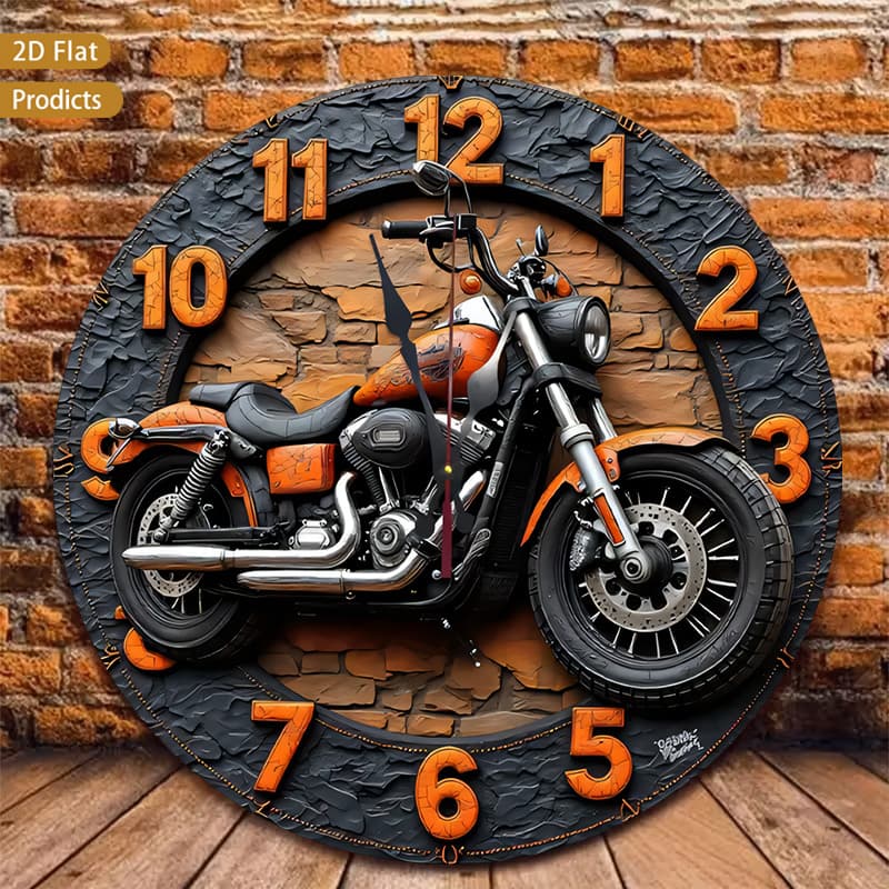 TEMU 2d Flat 1pc 12inch Motorcycle Design Wooden Nursery Wall Clock Silent Non-ticking Perfect For Kitchen, Bedroom, Office, Living Room, Battery-powered(1 Aa Required, Not Ded)